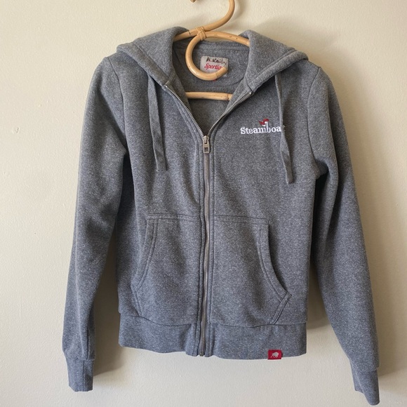 Sportige Tops - Sportige Grey Full Zip Athletic Hooded Steamboat Springs Sweatshirt